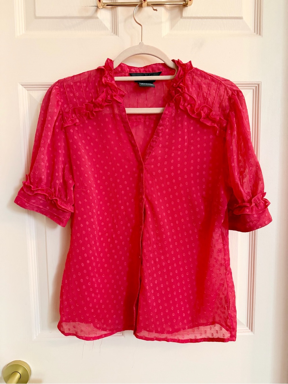 Red semi sheer George button up - Picture 1 of 4